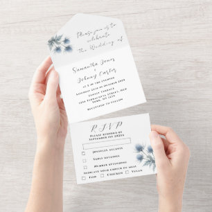 Blaue Distel Schottische Einfache Florale Hochzeit All In One Einladung