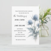 Blaue Distel Schottland Einfache Hochzeit Einladung (Stehend Vorderseite)
