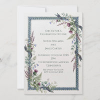 Blaue Distel-Tartan-Hochzeitseinladung