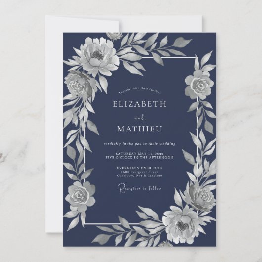 Blaue distinguierte Winterhochzeit Einladung (Vorderseite)
