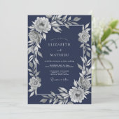 Blaue distinguierte Winterhochzeit Einladung (Stehend Vorderseite)