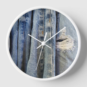 Blaue distressed Jeans Uhr