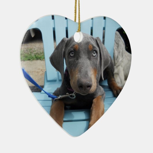 Blaue Dobermannaugen Keramik Ornament (Rechts)