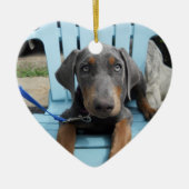 Blaue Dobermannaugen Keramik Ornament (Vorne)