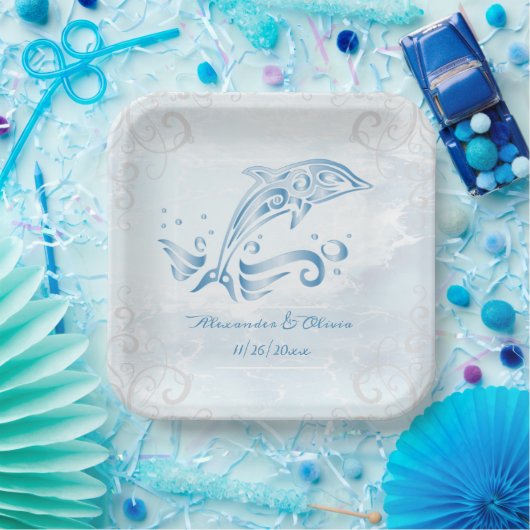 Blaue Dolphin-Polterabend-Papierplatte Pappteller (Party)