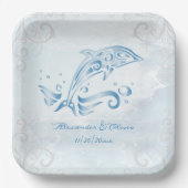 Blaue Dolphin-Polterabend-Papierplatte Pappteller (Vorderseite)