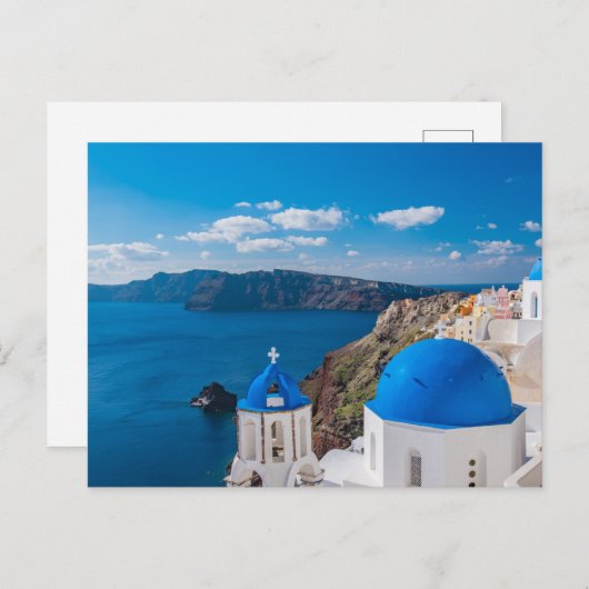 Blaue Domes von Santorini Postkarte (Vorne/Hinten)