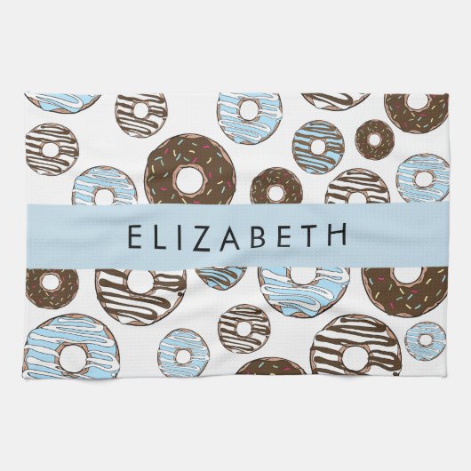 Blaue Donuts, braune Donuts, Sprinklen, Ihr Name Geschirrtuch (Horizontal)