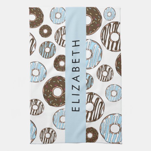 Blaue Donuts, braune Donuts, Sprinklen, Ihr Name Geschirrtuch (Vertikal)