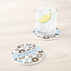 Blaue Donuts, braune Donuts, Sprinklen, Ihr Name Getränkeuntersetzer