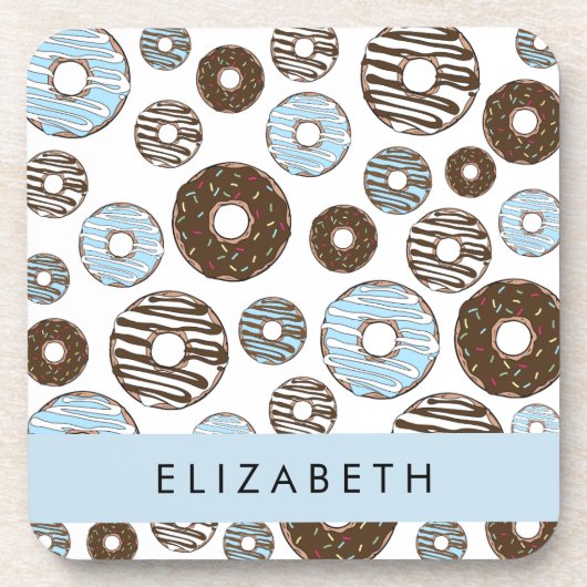 Blaue Donuts, braune Donuts, Sprinklen, Ihr Name Getränkeuntersetzer (Vorderseite)