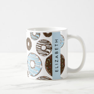 Blaue Donuts, braune Donuts, Sprinklen, Ihr Name Kaffeetasse