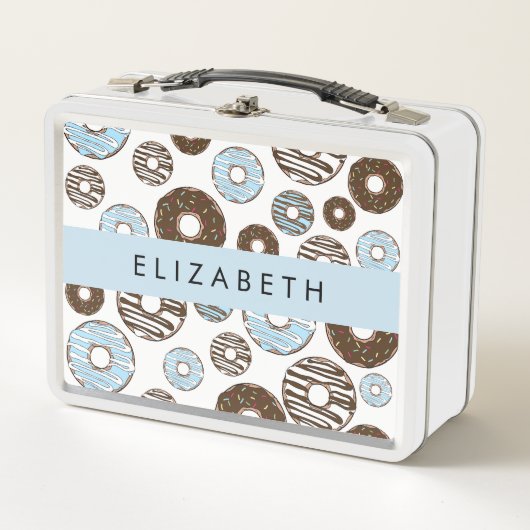 Blaue Donuts, braune Donuts, Sprinklen, Ihr Name Metall Brotdose (Vorderseite)