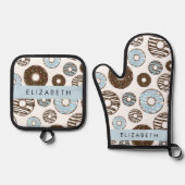 Blaue Donuts, braune Donuts, Sprinklen, Ihr Name Ofenhandschuh & Topflappen-Set (Vorderseite)