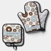 Blaue Donuts, braune Donuts, Sprinklen, Ihr Name Ofenhandschuh & Topflappen-Set (Vorderseite/Rückseite)