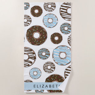 Blaue Donuts, braune Donuts, Sprinklen, Ihr Name Strandtuch