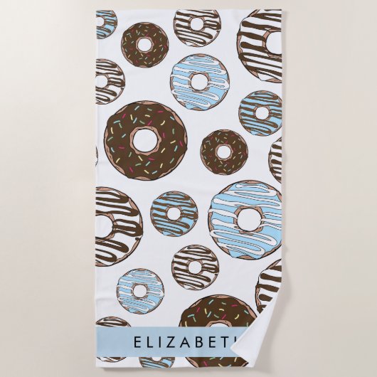 Blaue Donuts, braune Donuts, Sprinklen, Ihr Name Strandtuch (Vorderseite)