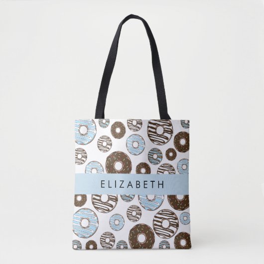 Blaue Donuts, braune Donuts, Sprinklen, Ihr Name Tasche (Vorderseite)