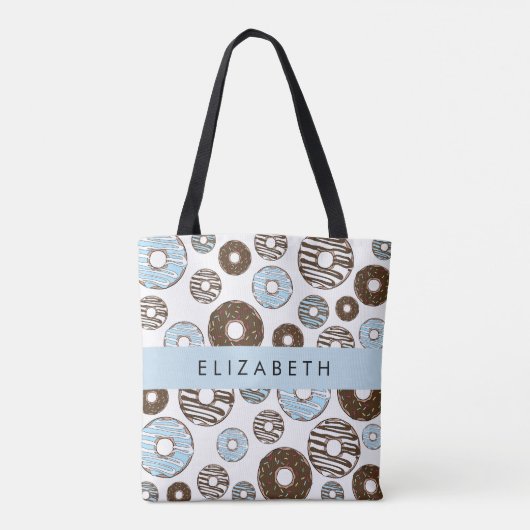 Blaue Donuts, braune Donuts, Sprinklen, Ihr Name Tasche (Rückseite)