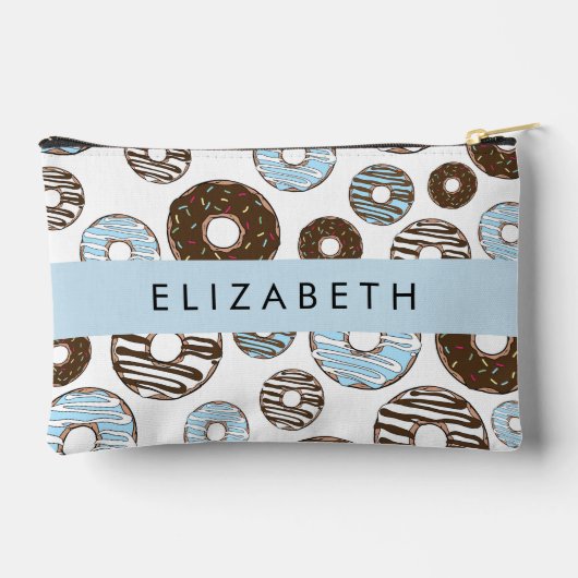 Blaue Donuts, braune Donuts, Sprinklen, Ihr Name Zubehörtasche (Rückseite)