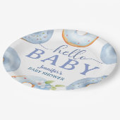 Blaue Donuts Hallo Baby Shower Brunch  Pappteller (Schrägansicht)