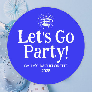 Blaue Doodle-Disco-Kugel-Junggesellinnen-Abschieds Runder Aufkleber