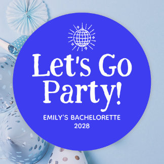Blaue Doodle-Disco-Kugel-Junggesellinnen-Abschieds Runder Aufkleber