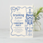 Blaue Doodle-Nussknacker-Weihnachtsfeier Einladung (Stehend Vorderseite)