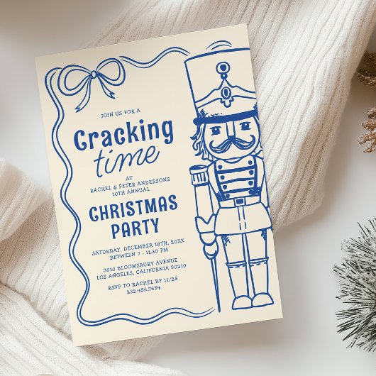 Blaue Doodle-Nussknacker-Weihnachtsfeier Einladung