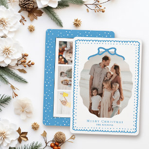 Blaue Doodle-Rahmen & Schleife 4 Foto Weihnachten