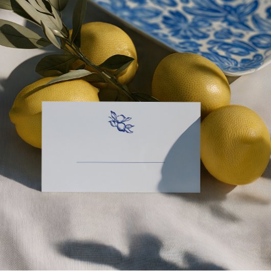 Blaue Doodle Zitronen Hochzeit Platzkarte