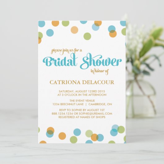 BLAUE DOTS CONFETTI | BRIDAL SHOWER EINLADUNG (Stehend Vorderseite)