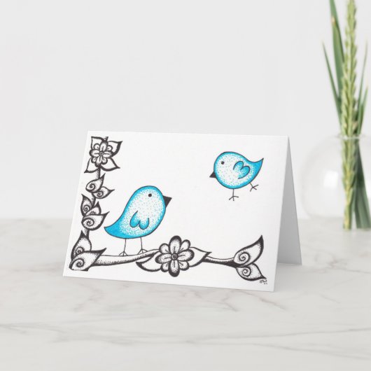Blaue Dotty Vogel-Gruß-Karte Karte (Vorderseite)