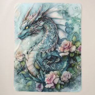 Blaue Drachen-Sherpa-Decke mit floraler Kunst Sherpadecke