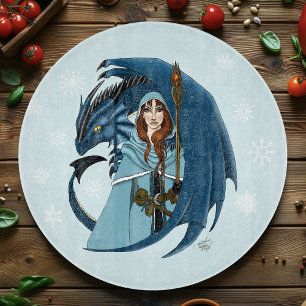 Blaue Drachen-Zauberin Schneeflocken Schneidebrett