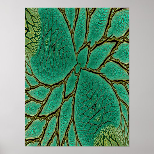 Blaue Drachenblatt-Fraktal-Ranke Abstract Poster (Vorne)