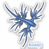 Blaue Drachendarstellung Aufkleber (Vorderseite)