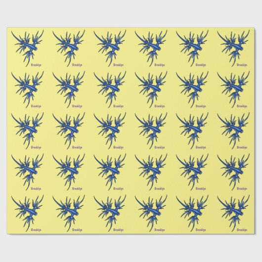 Blaue Drachendarstellung Geschenkpapier (Flach)