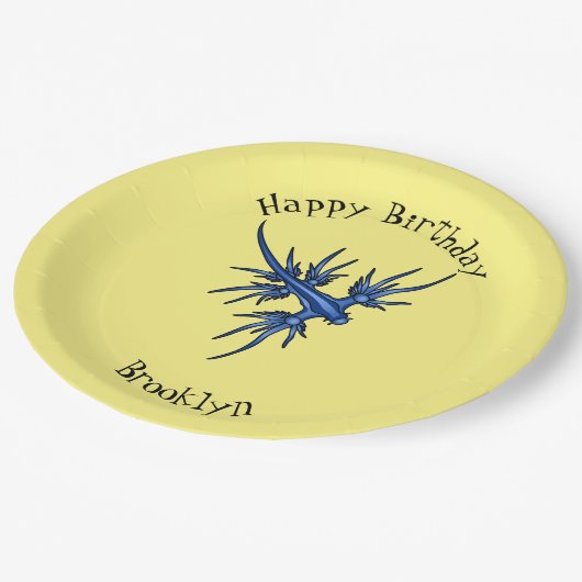 Blaue Drachendarstellung Pappteller (Schrägansicht)