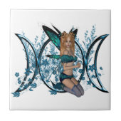 Blaue dreifache Mond-Göttin-Symbol-Fee Fliese (Vorderseite)