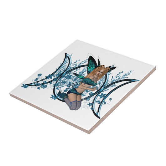 Blaue dreifache Mond-Göttin-Symbol-Fee Fliese (Seite)