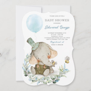 Blaue druckbare Elefanten-Baby-Shower-Einladungen Einladung
