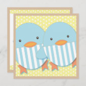 Blaue Ducky Doppeljungen-Babyparty Einladung (Vorne/Hinten)