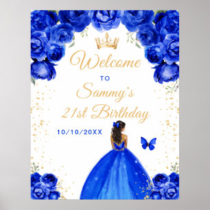 Blaue dunkle Haut Prinzessin Geburtstagsbegrüßung Poster
