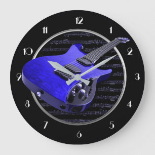 Blaue E-Gitarren-runde Wanduhr