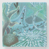 Blaue Echinodermen des Great Barrier Reef | Vintag Steinuntersetzer (Vorderseite)
