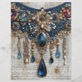Blaue Edelsteine Stickerei Junk Journal Scrapbook 