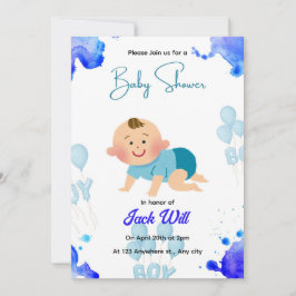 BLAUE editierbare Baby-JUNGE Baby Shower Einladung