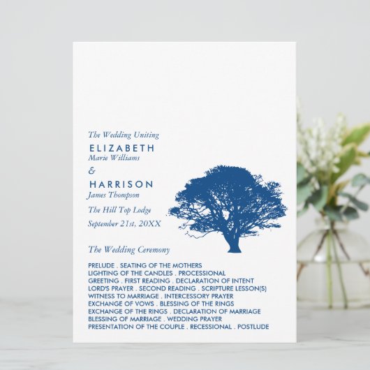 Blaue Eiche, rustikale und minimalistische Hochzei Programm (Stehend Vorderseite)