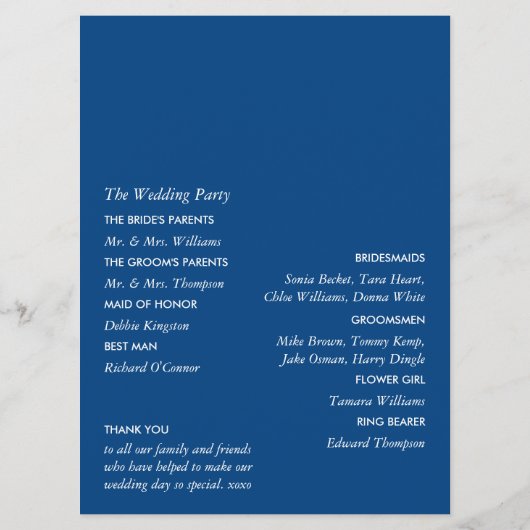 Blaue Eiche, rustikale und minimalistische Hochzei Programm (Rückseite)